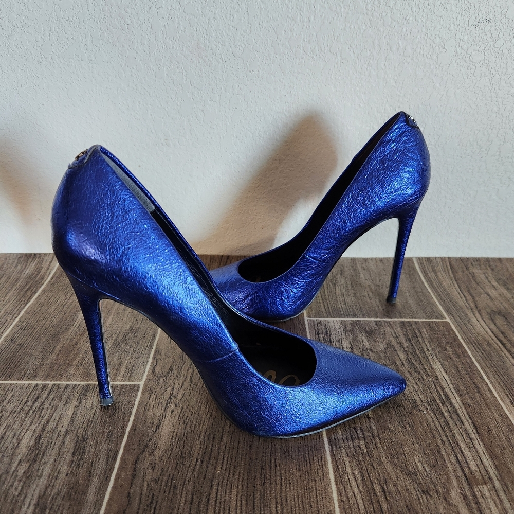 Sam Edelman Metallic Blue Heels "Danna" - Leather Stilettos - Picture 6 of 9